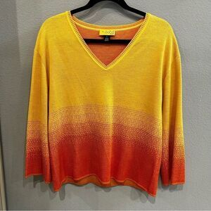 St. John SoCa Medium sunset jnut oranges yellow v neck sweater